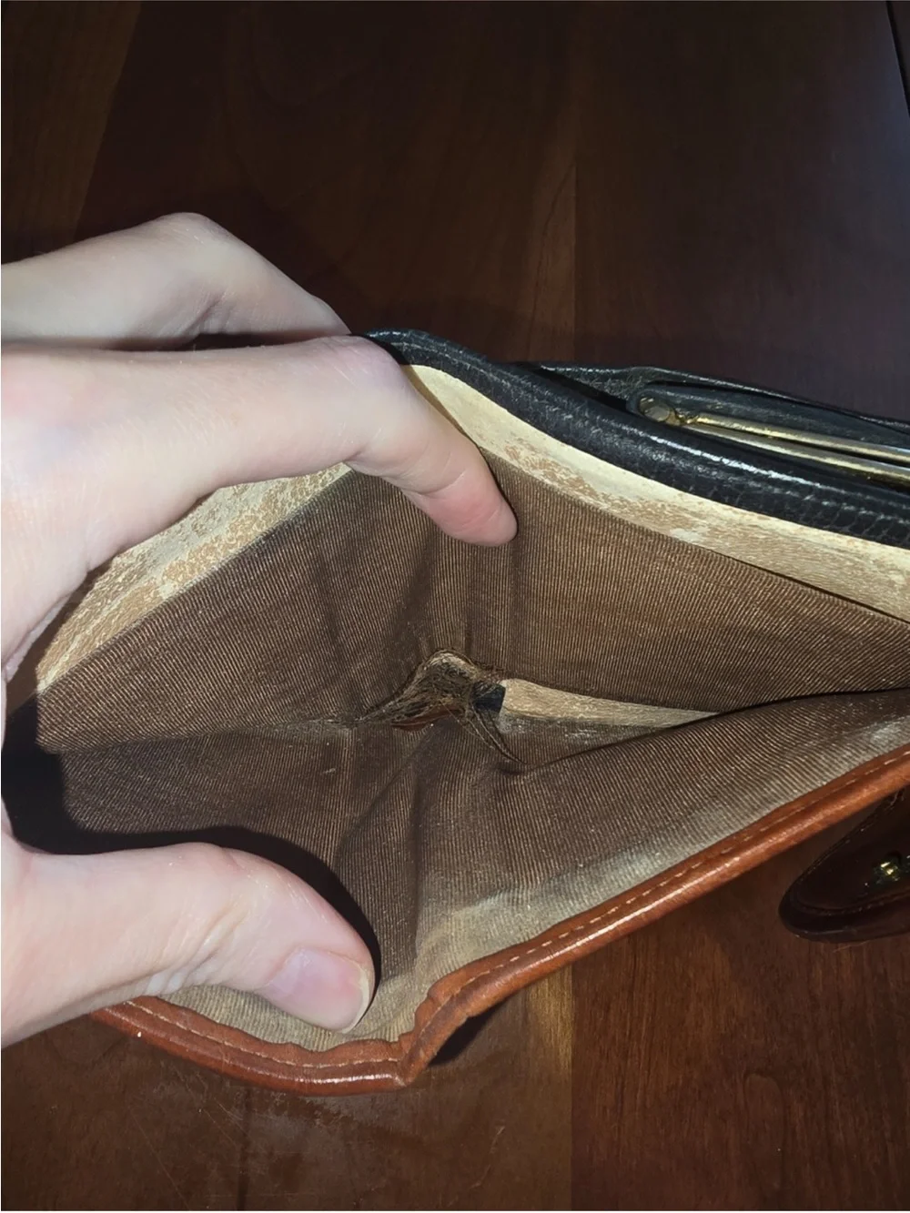 Dooney & Bourke Black and Brown Leather Bi-Fold Wallet vintage.